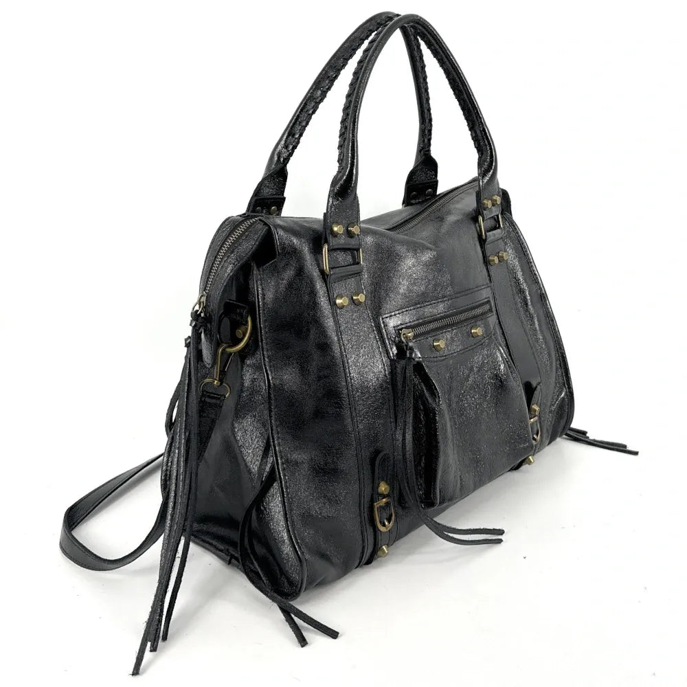 Sac de rentrée en cuir brillant SANDSTORM E.L. SIROCCO Noir Noir glossy