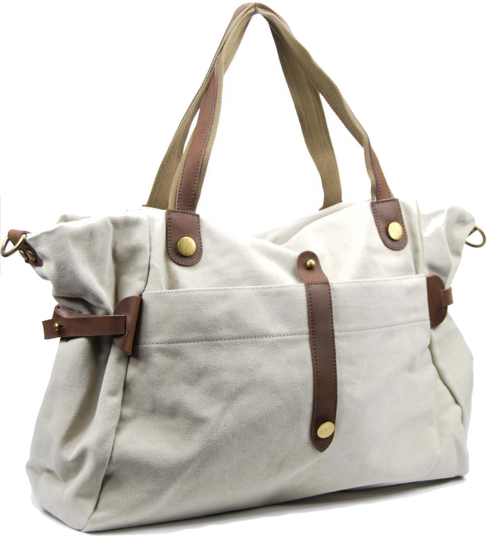 Sac de voyage et week-end cuir et toile FIDJI Beige crème
