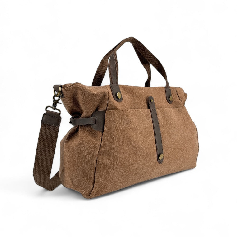 Sac de voyage et week-end cuir et toile FIDJI Camel foncé