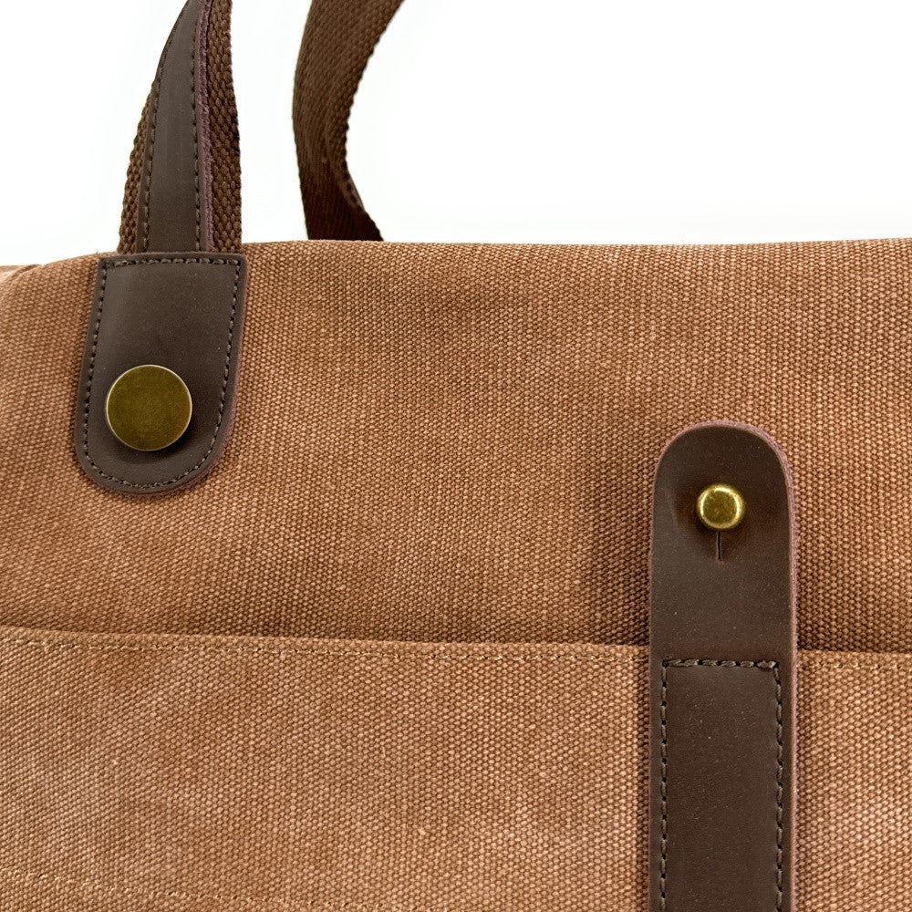 Sac de voyage et week-end cuir et toile FIDJI Camel foncé