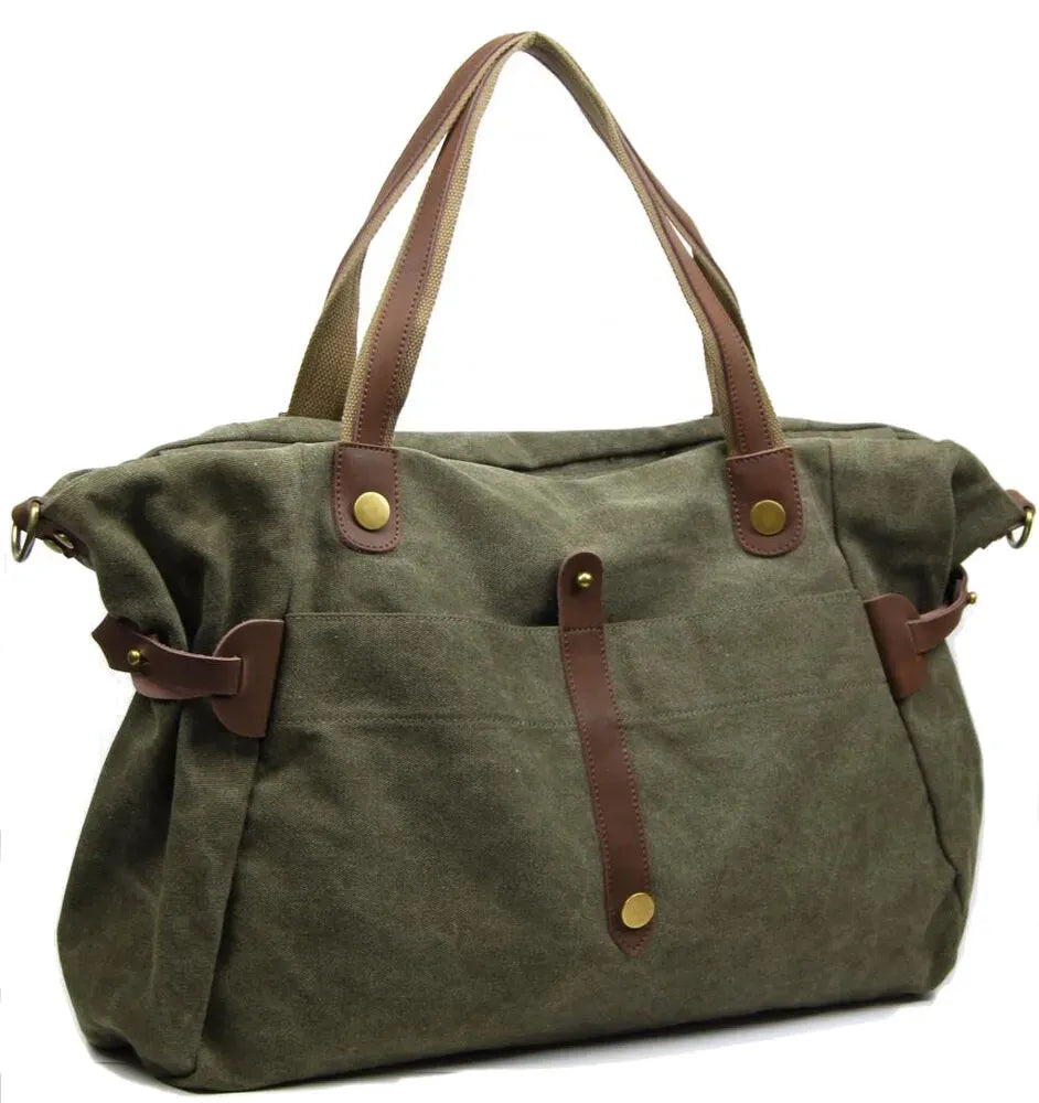 Sac de voyage et week-end cuir et toile FIDJI Kaki