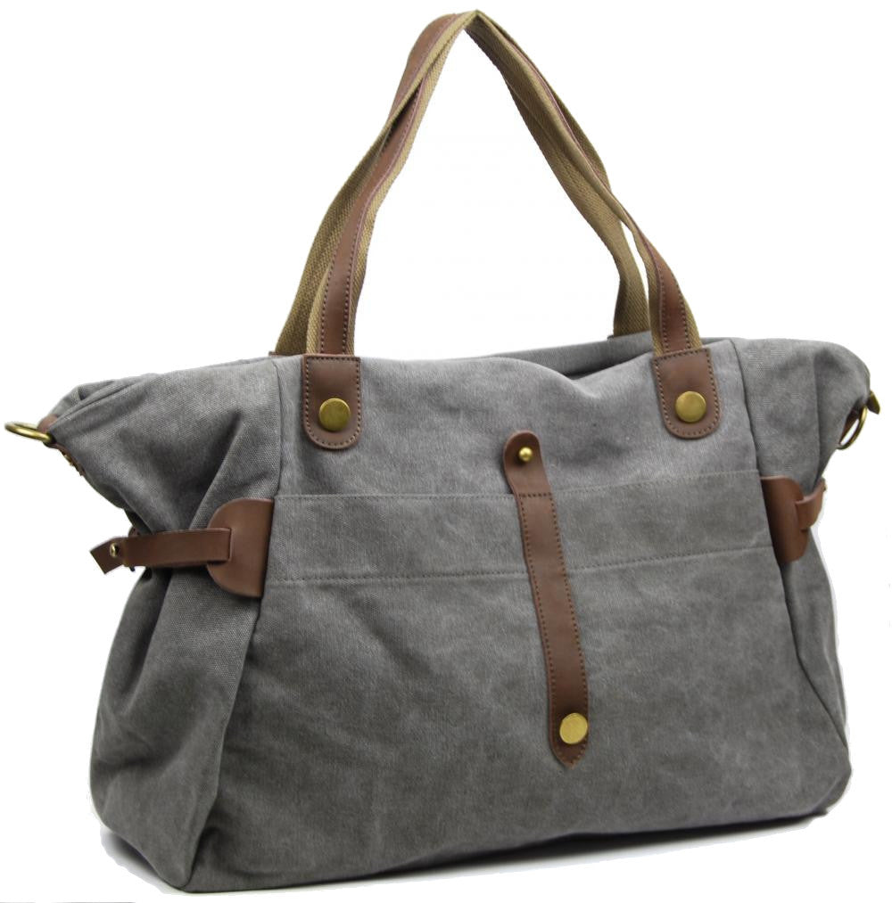 Sac de voyage et week-end cuir et toile FIDJI Gris clair