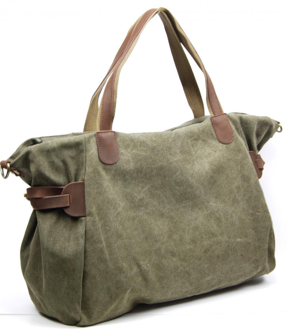 Sac de voyage et week-end cuir et toile FIDJI Kaki