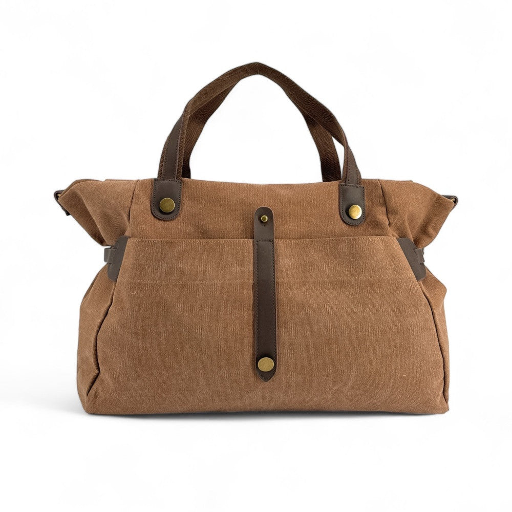 Sac de voyage et week-end cuir et toile FIDJI Camel foncé