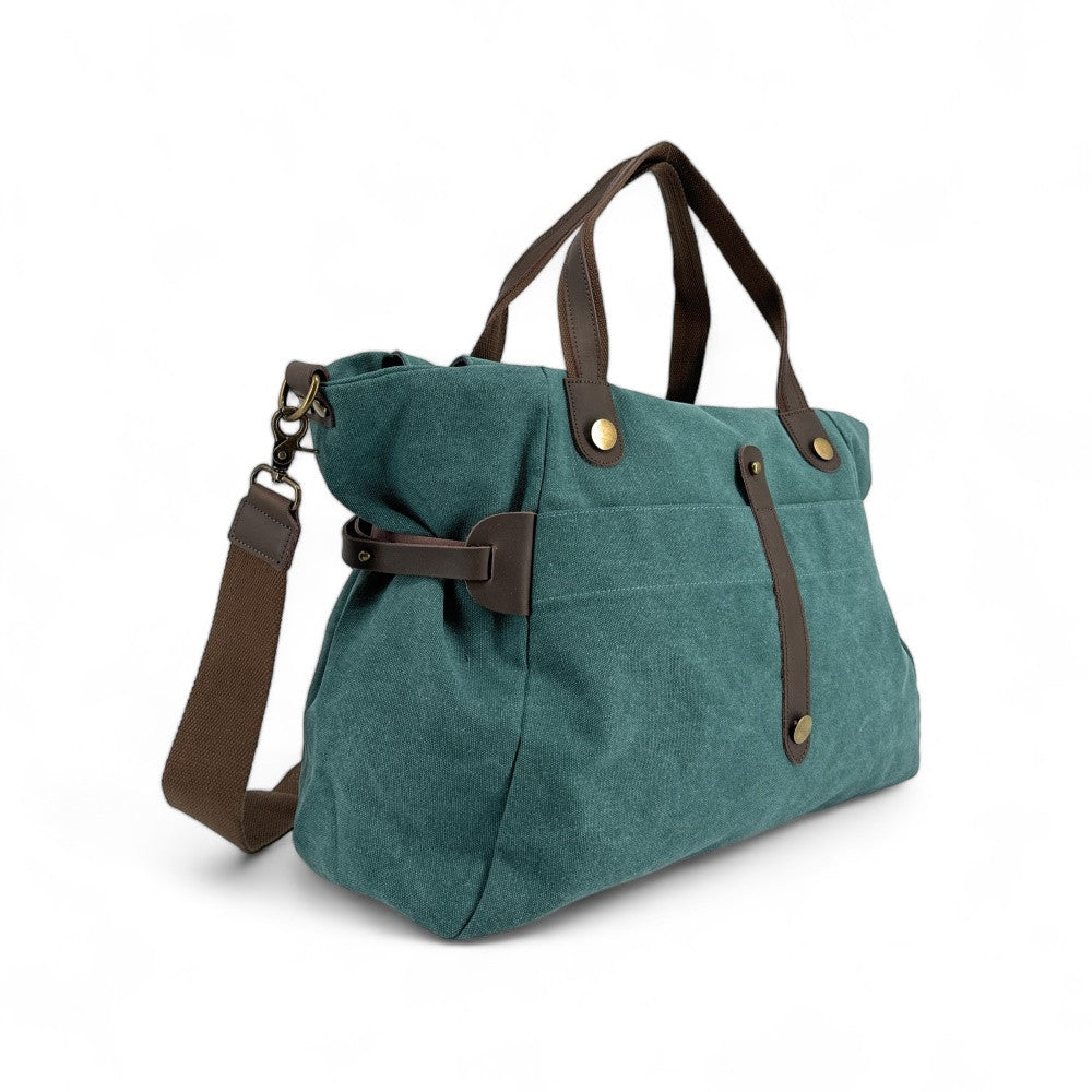 Sac de voyage et week-end cuir et toile FIDJI Bleu vert canard