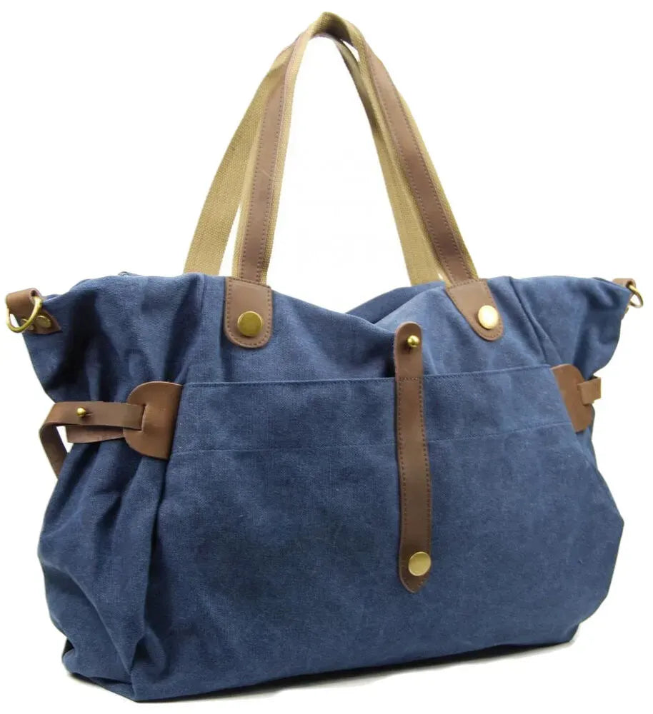 Sac de voyage et week-end cuir et toile FIDJI Bleu denim