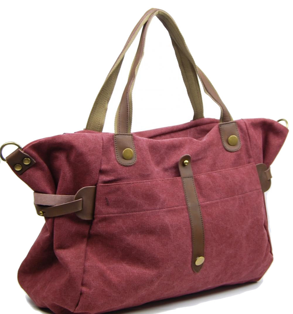 Sac de voyage et week-end cuir et toile FIDJI Rouge bordeaux