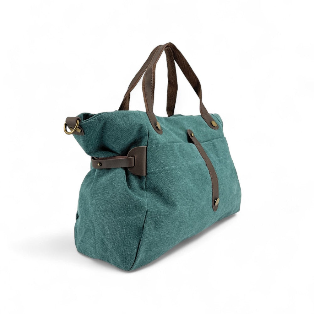 Sac de voyage et week-end cuir et toile FIDJI Bleu vert canard