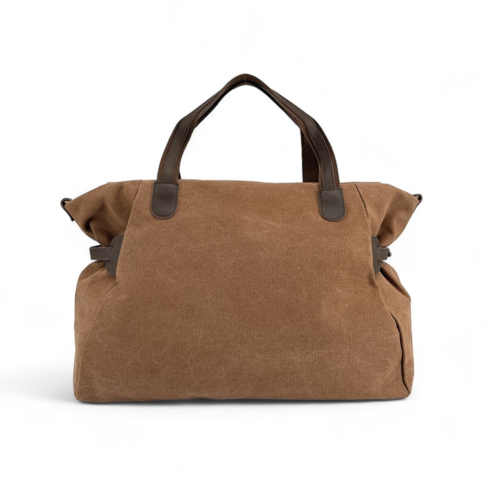 Sac de voyage et week-end cuir et toile FIDJI Camel foncé