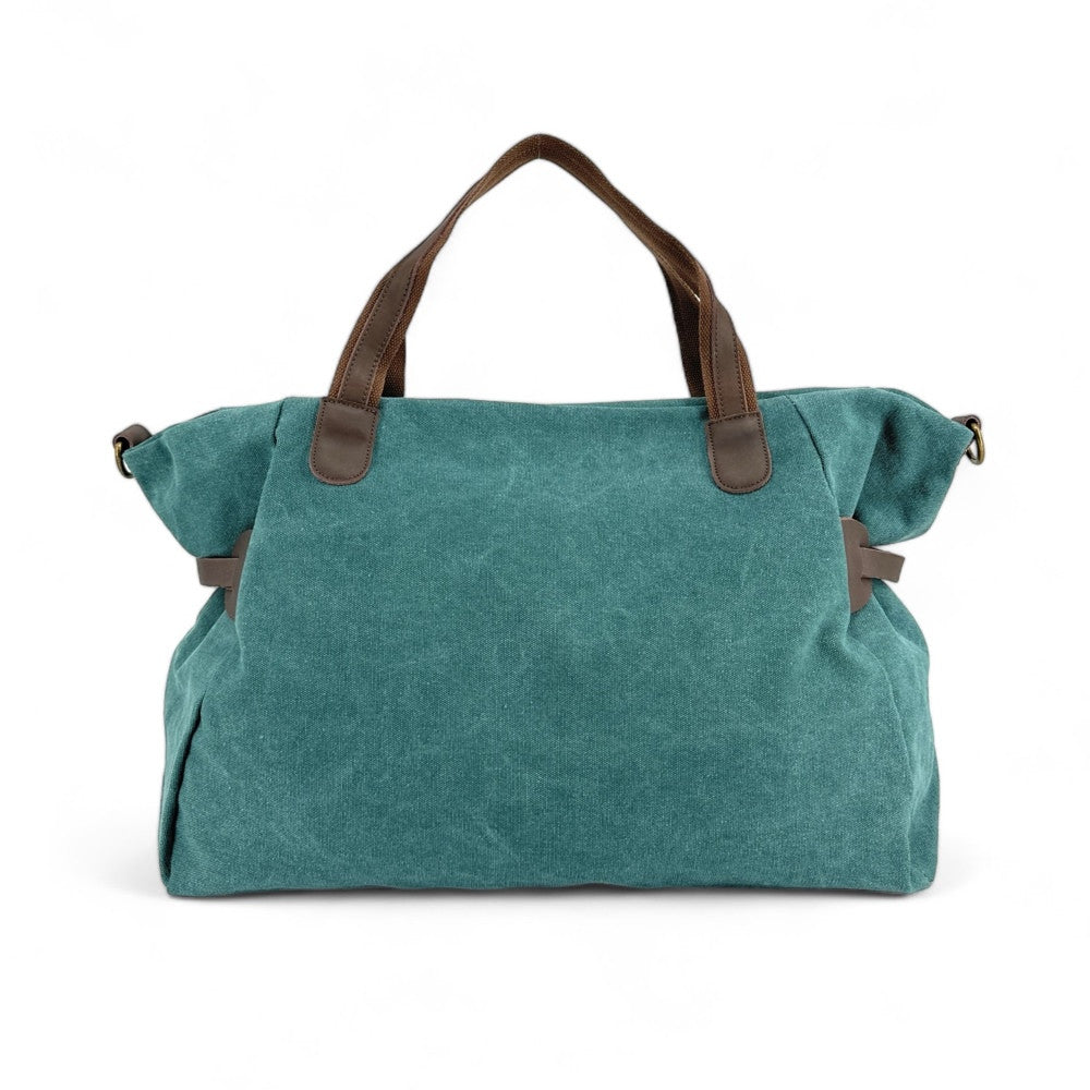 Sac de voyage et week-end cuir et toile FIDJI Bleu vert canard