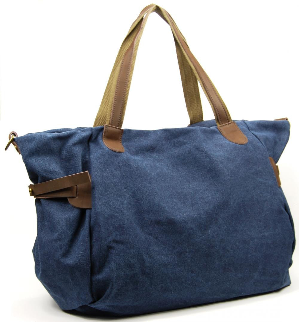 Sac de voyage et week-end cuir et toile FIDJI Bleu denim