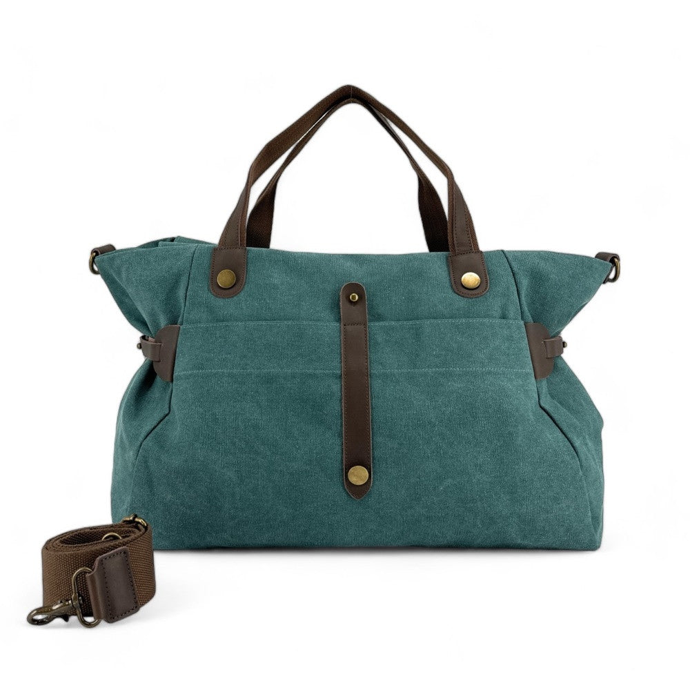 Sac de voyage et week-end cuir et toile FIDJI Bleu vert canard