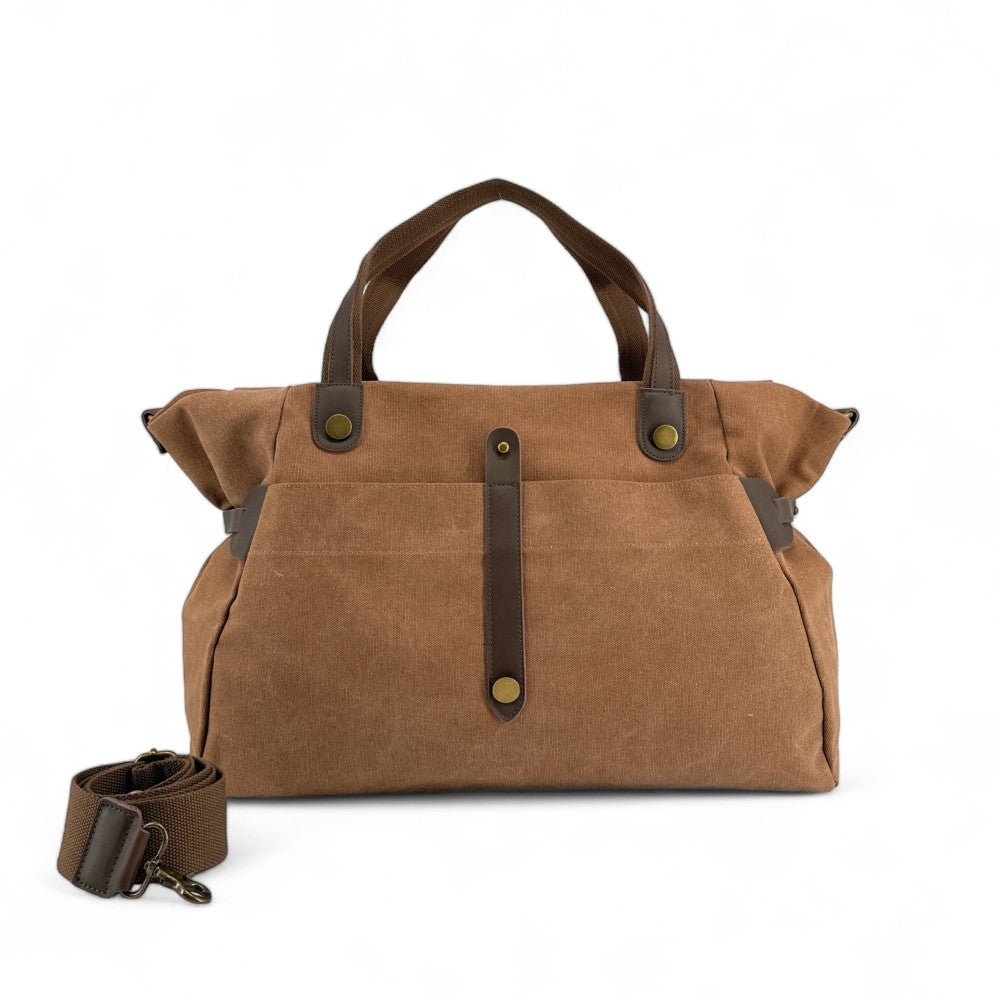 Sac de voyage et week-end cuir et toile FIDJI Camel foncé