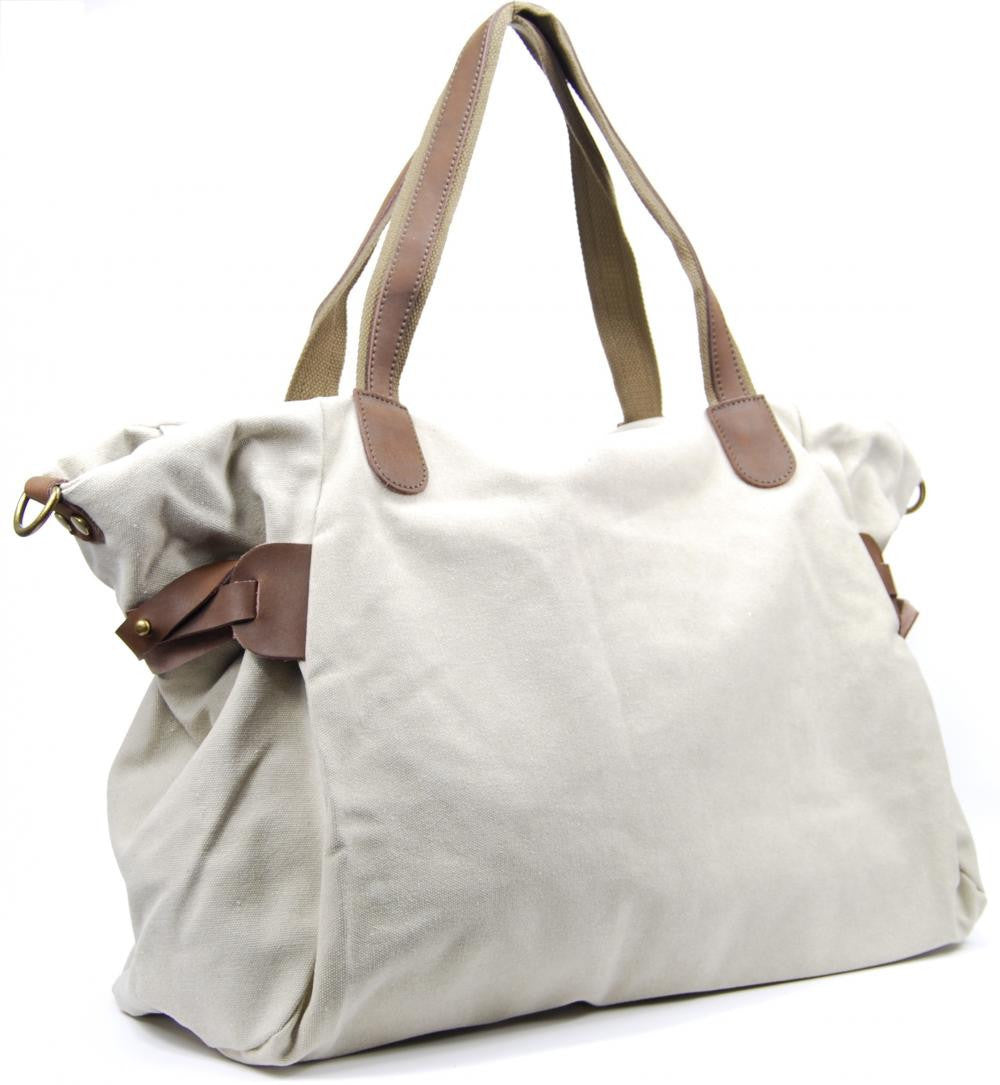 Sac de voyage et week-end cuir et toile FIDJI Beige crème
