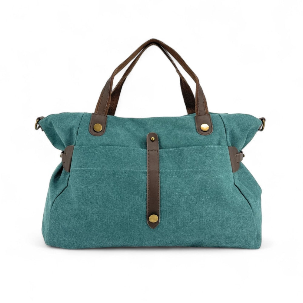 Sac de voyage et week-end cuir et toile FIDJI Bleu vert canard