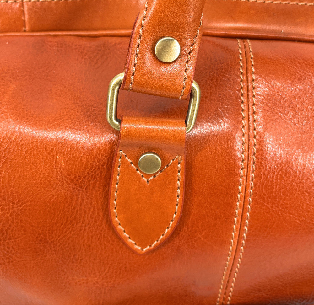 Sac de voyage en cuir lisse ANGKOR Cognac