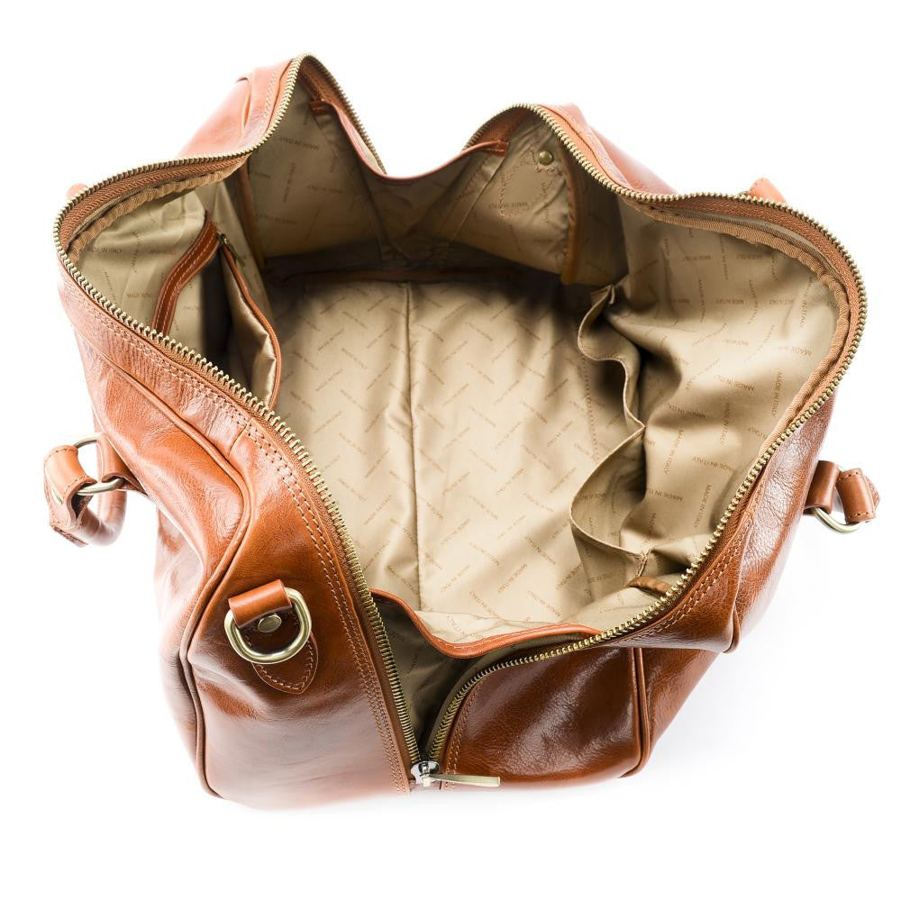 Sac de voyage en cuir lisse ANGKOR Cognac foncé