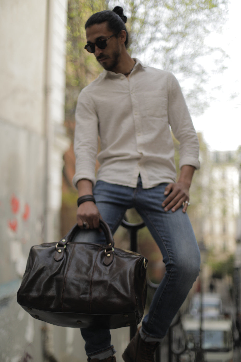 Sac de voyage en cuir lisse KALAHARI Chocolat