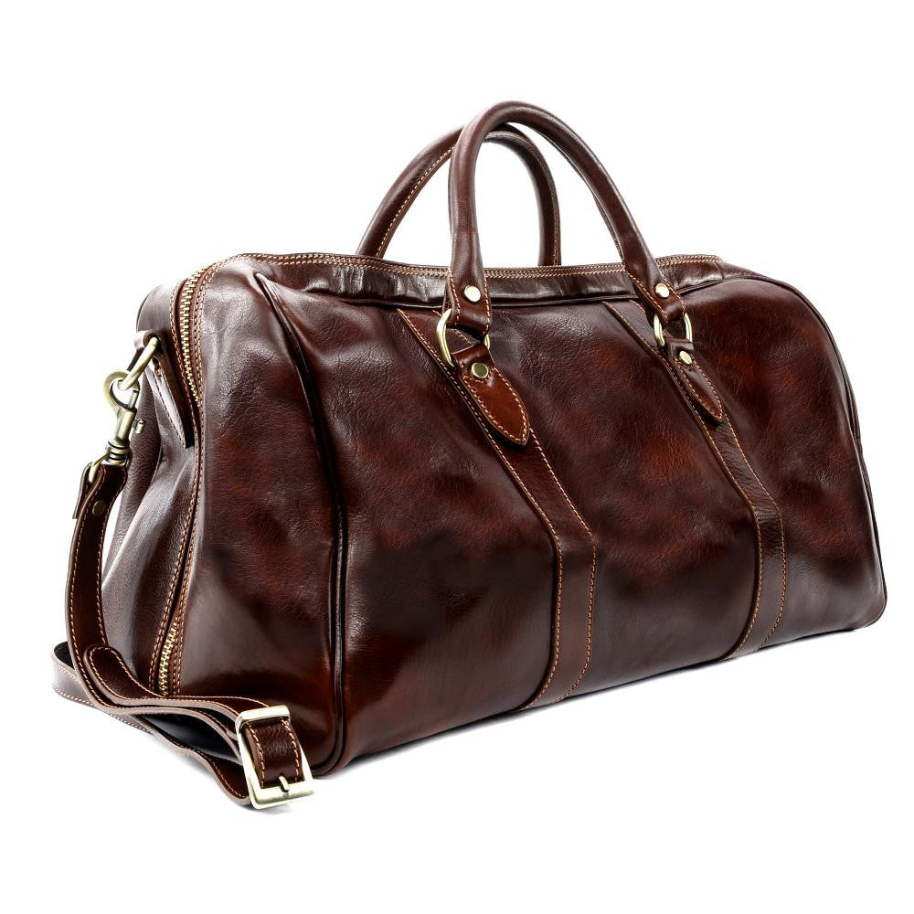 Sac de voyage en cuir lisse KALAHARI Châtaigne
