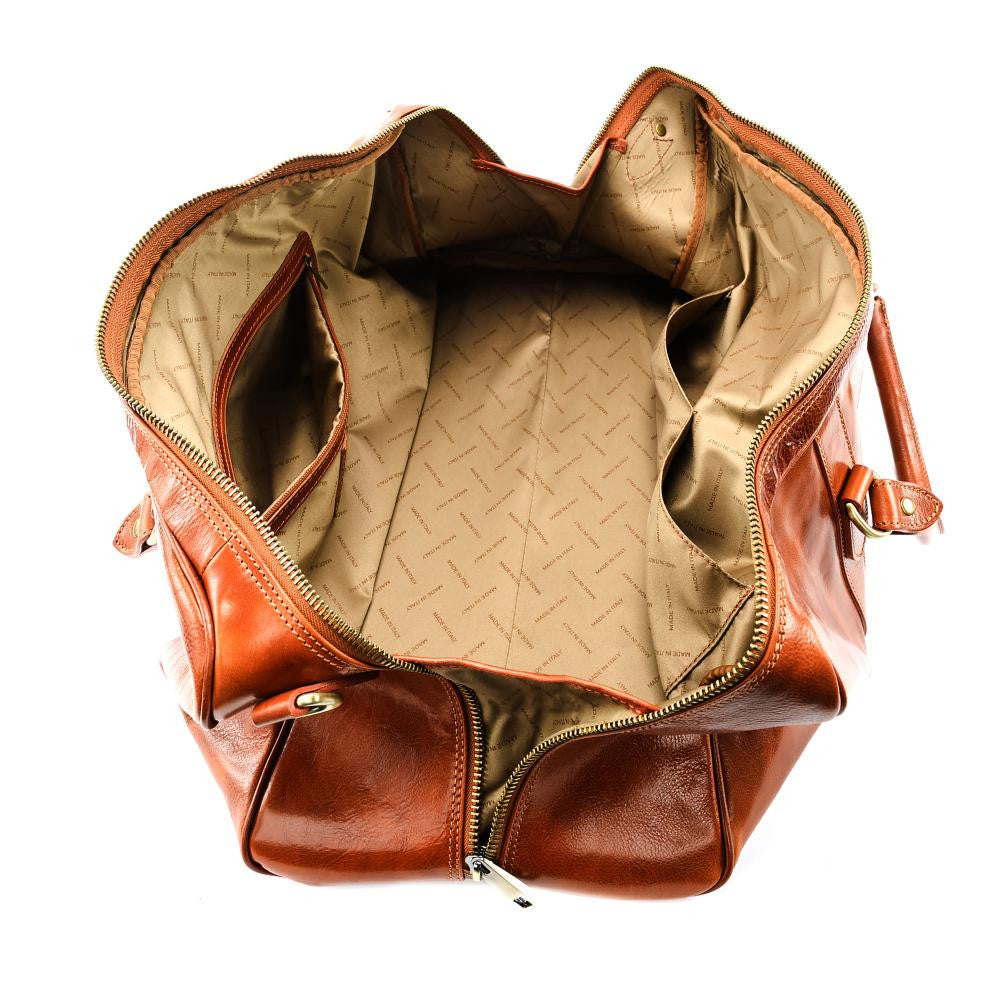 Sac de voyage en cuir lisse KALAHARI Cognac