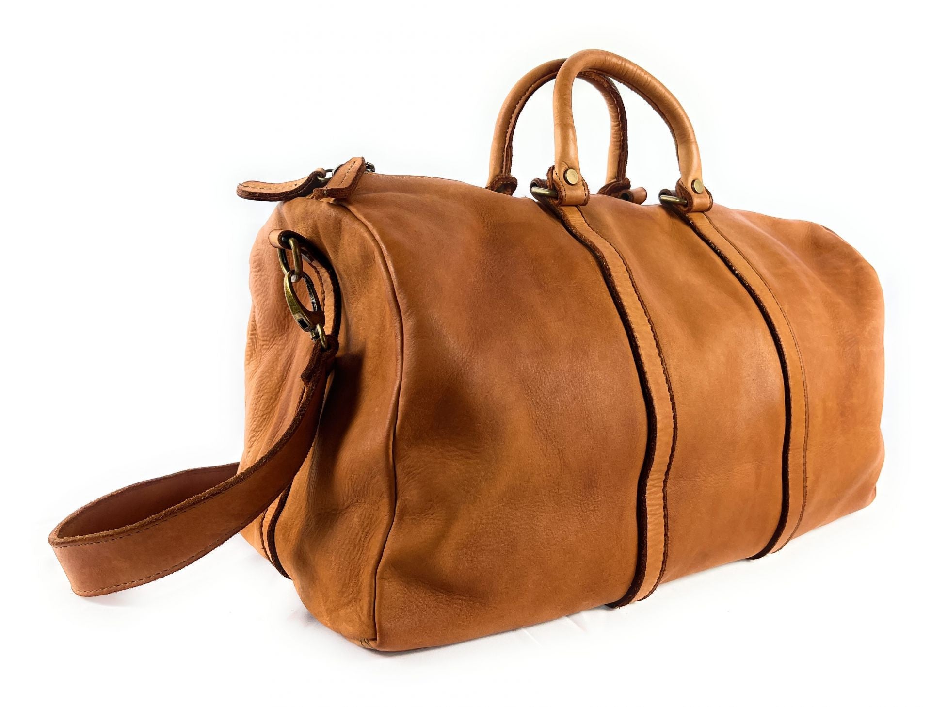 Sac de voyage en cuir italien KARNAK Camel foncé