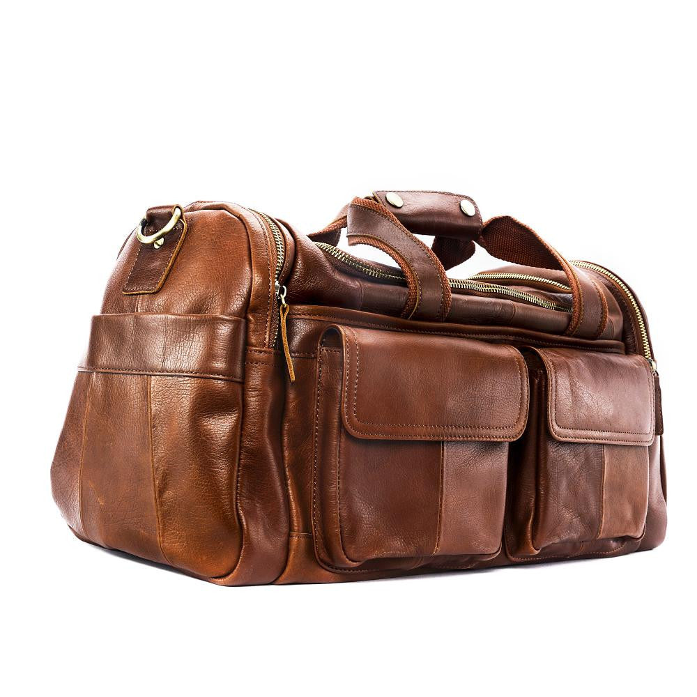 Sac de voyage en cuir lisse ACCRA Camel foncé