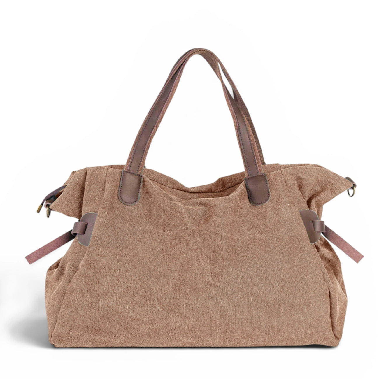 Sac de voyage et week-end cuir et toile FIDJI Marron camel foncé