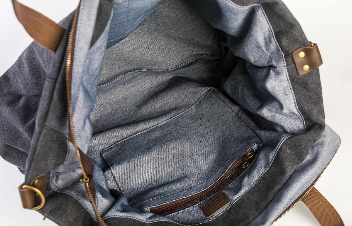 FIDJI leather and canvas travel and weekend bag, Taupe gray