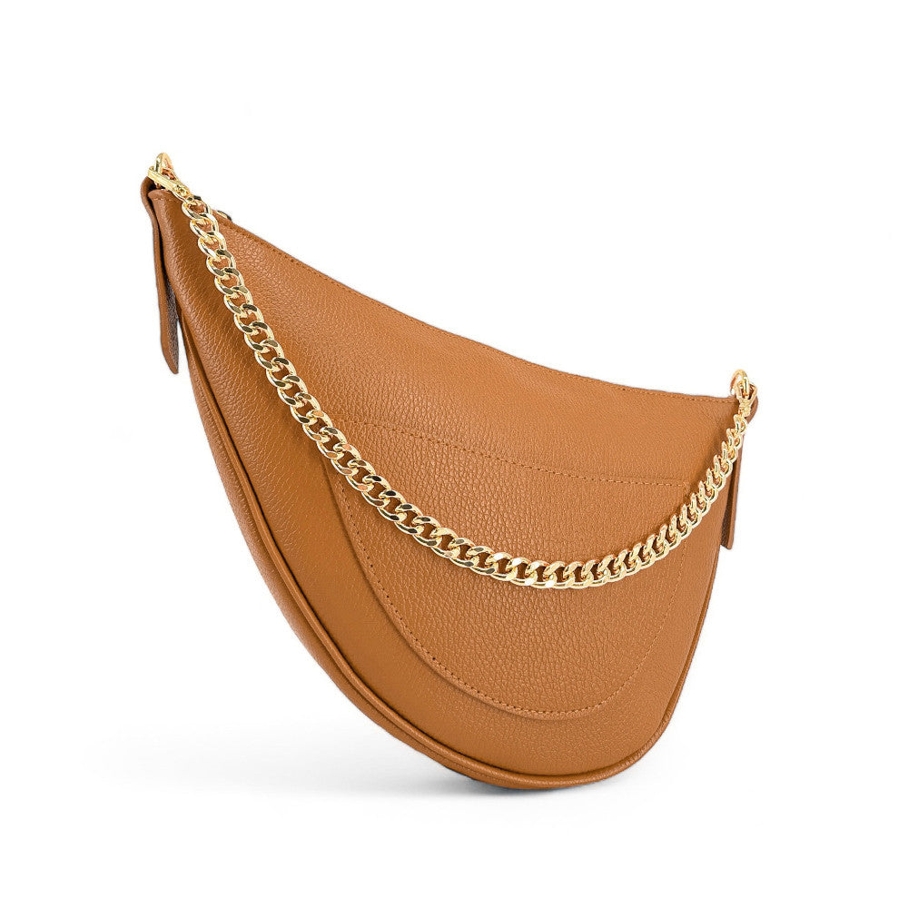 Sac demi-lune en cuir grainé DIANE Camel