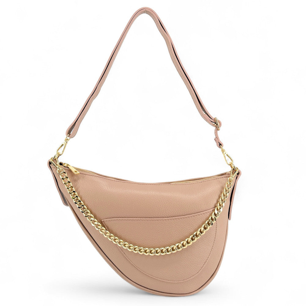 Sac demi-lune en cuir grainé DIANE Rose nude