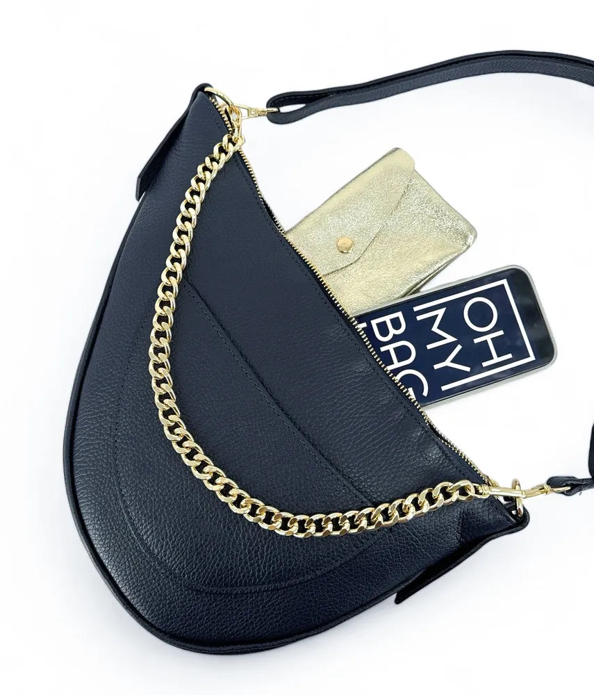 Sac demi-lune en cuir grainé DIANE Bleu marine
