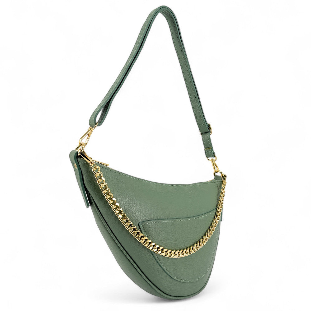 Sac demi-lune en cuir grainé DIANE Vert pastel