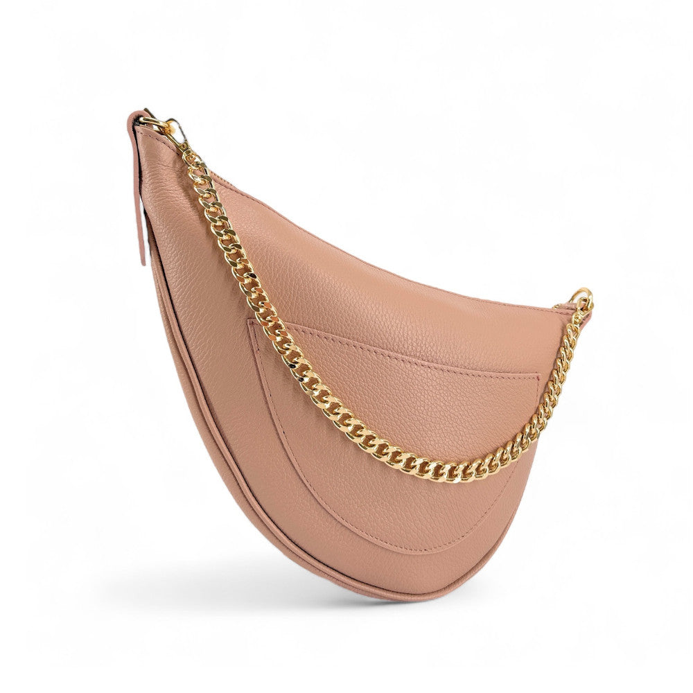 Sac demi-lune en cuir grainé DIANE Rose nude