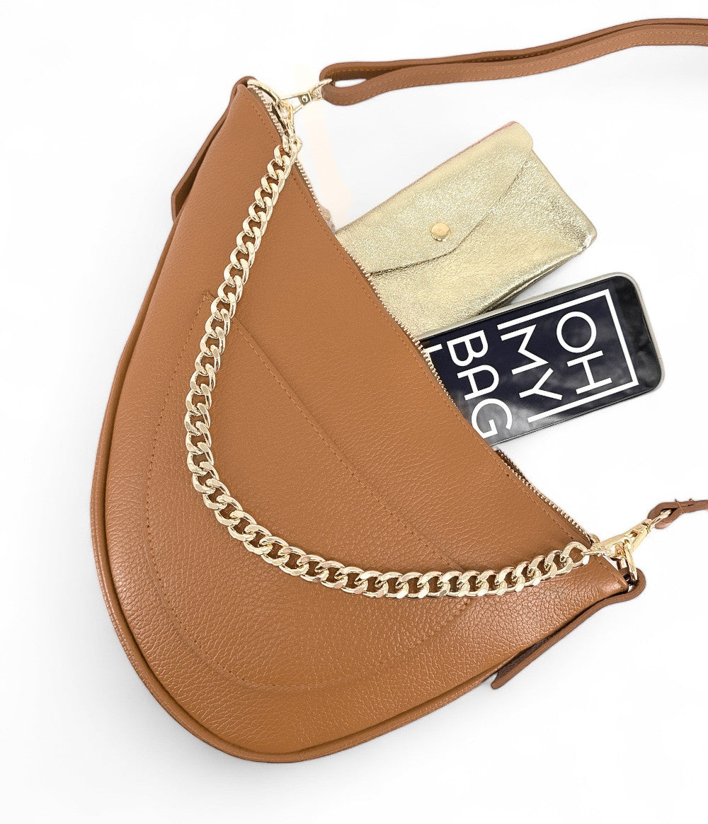 Sac demi-lune en cuir grainé DIANE Camel