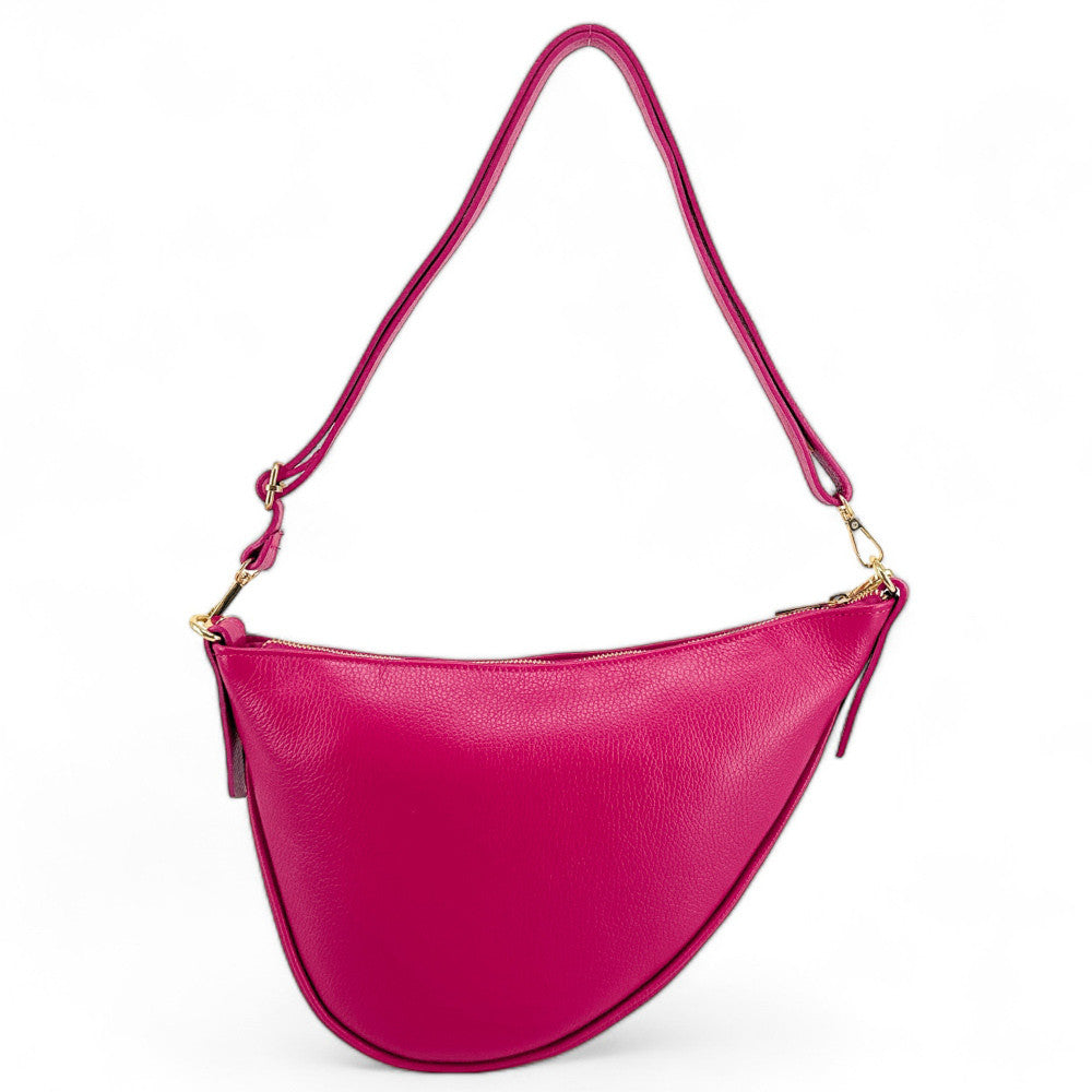 Sac demi-lune en cuir grainé DIANE Rose fuchsia
