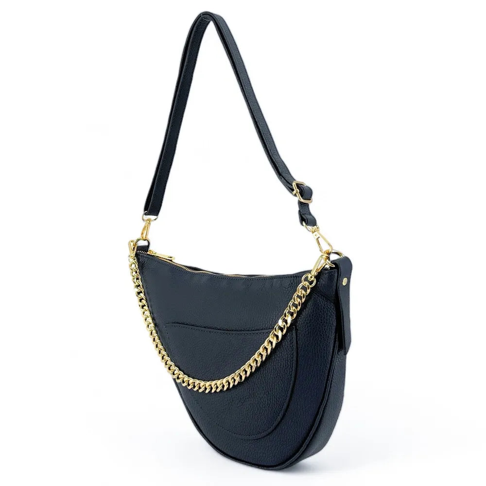 Sac demi-lune en cuir grainé DIANE Bleu marine