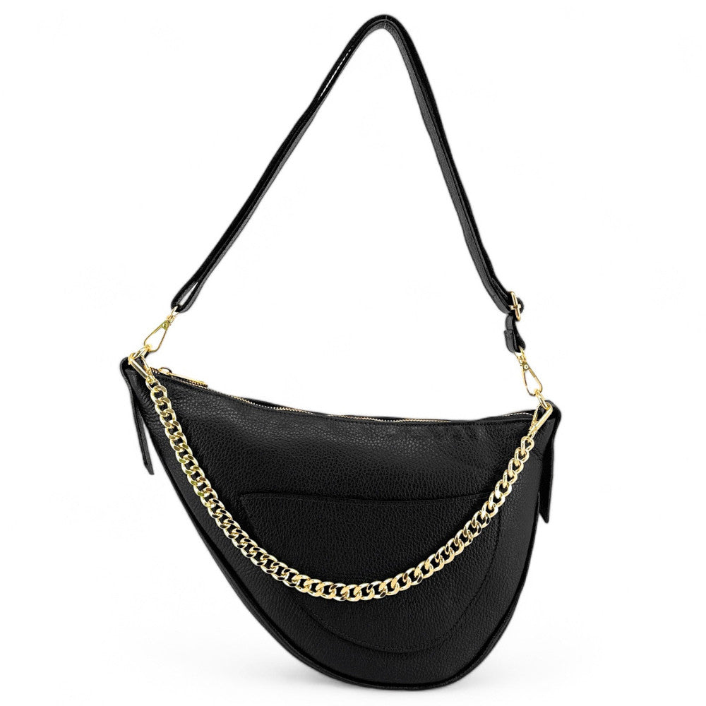 Sac demi-lune en cuir grainé DIANE Noir