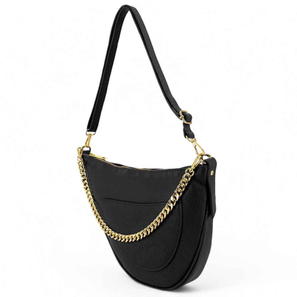 Sac demi-lune en cuir grainé DIANE Noir