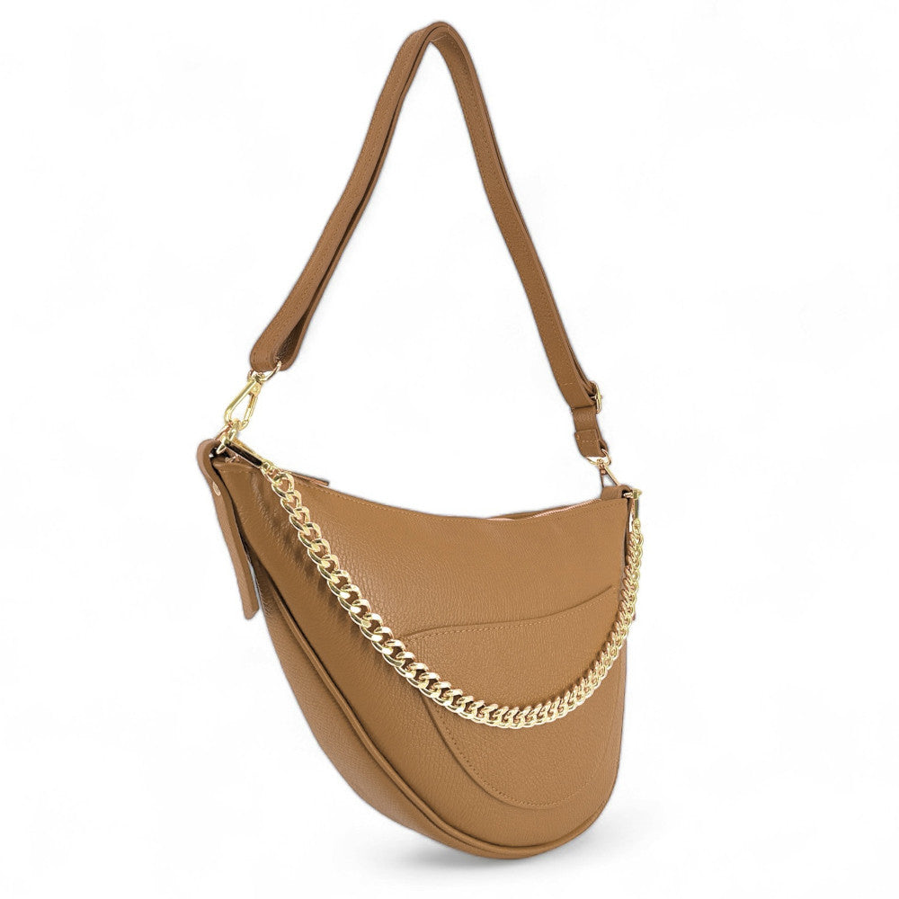 Sac demi-lune en cuir grainé DIANE Camel