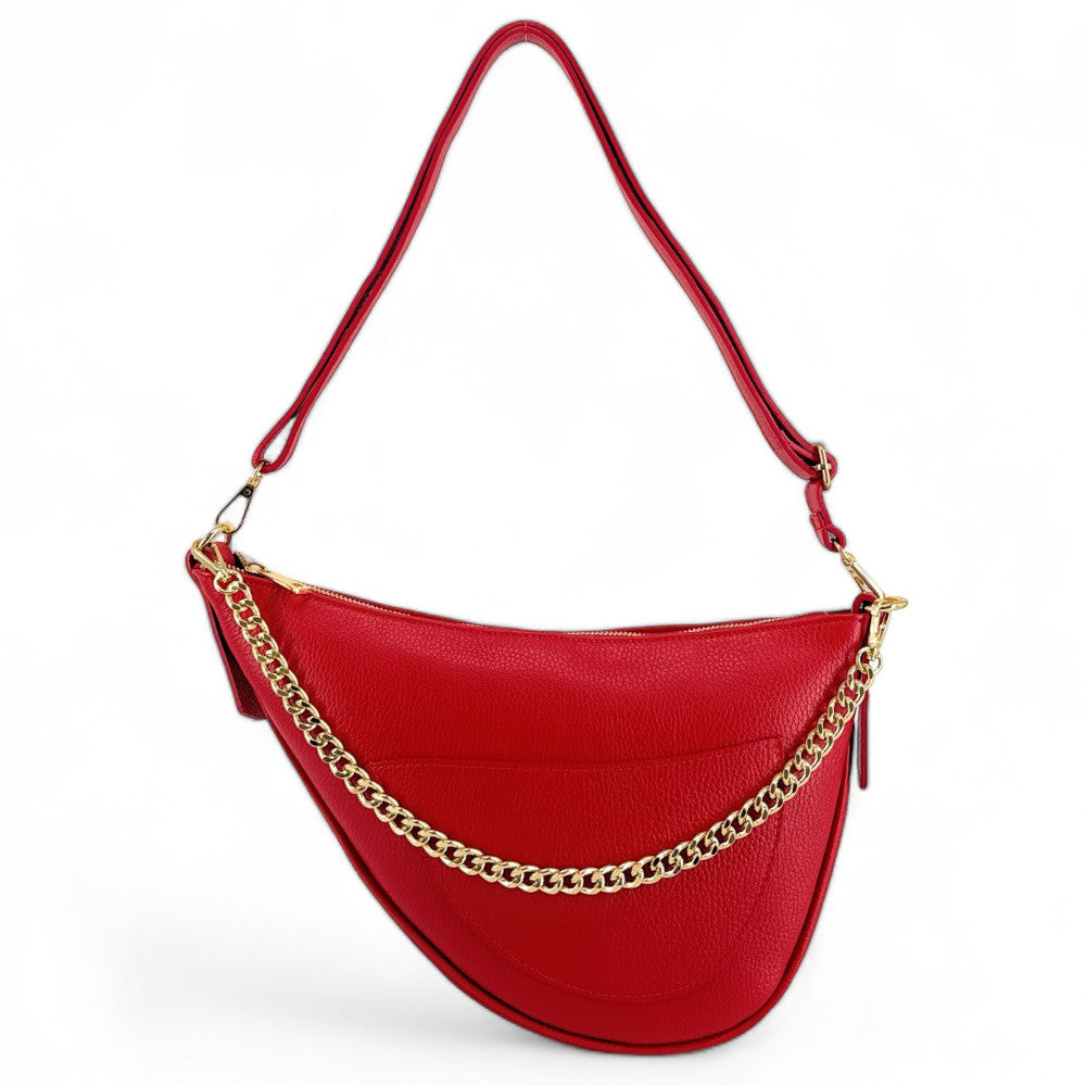 Sac demi-lune en cuir grainé DIANE Rouge garance