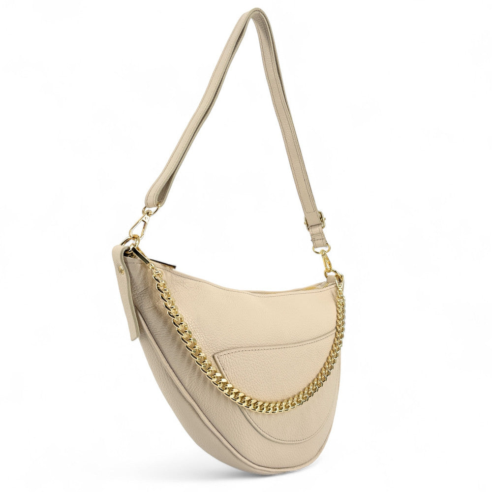 Sac demi-lune en cuir grainé DIANE Beige crème