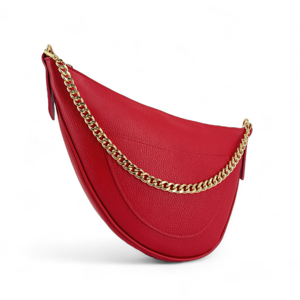 Sac demi-lune en cuir grainé DIANE Rouge garance
