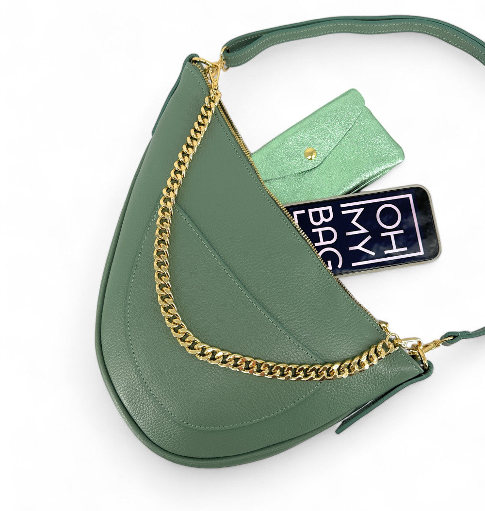 Sac demi-lune en cuir grainé DIANE Vert pastel