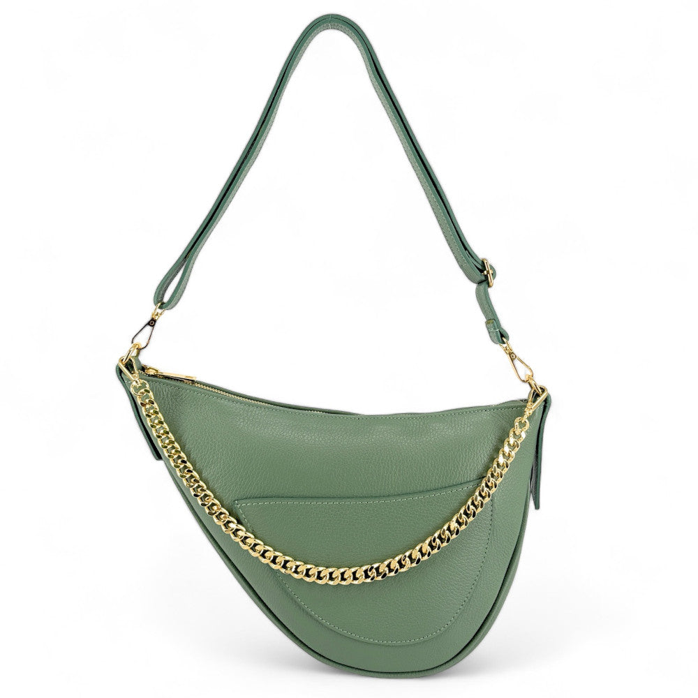 Sac demi-lune en cuir grainé DIANE Vert pastel