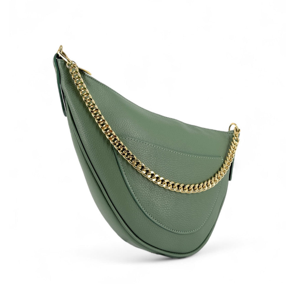Sac demi-lune en cuir grainé DIANE Vert pastel