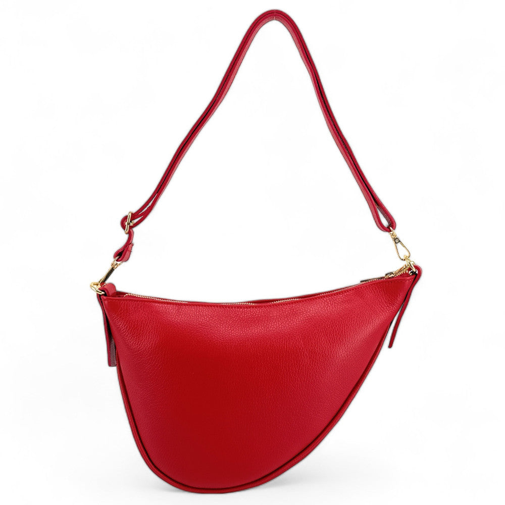 Sac demi-lune en cuir grainé DIANE Rouge garance