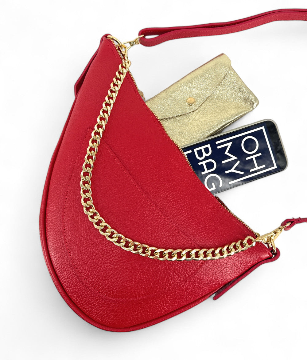 Sac demi-lune en cuir grainé DIANE Rouge garance