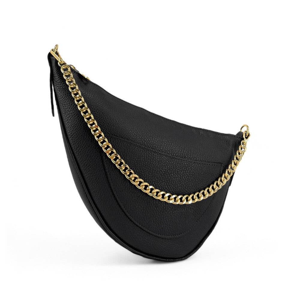 Sac demi-lune en cuir grainé DIANE Noir