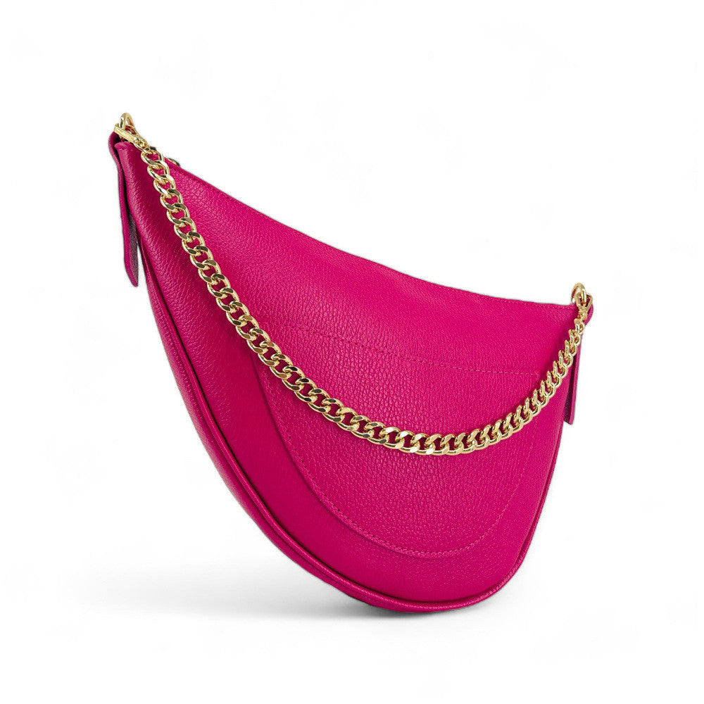 Sac demi-lune en cuir grainé DIANE Rose fuchsia
