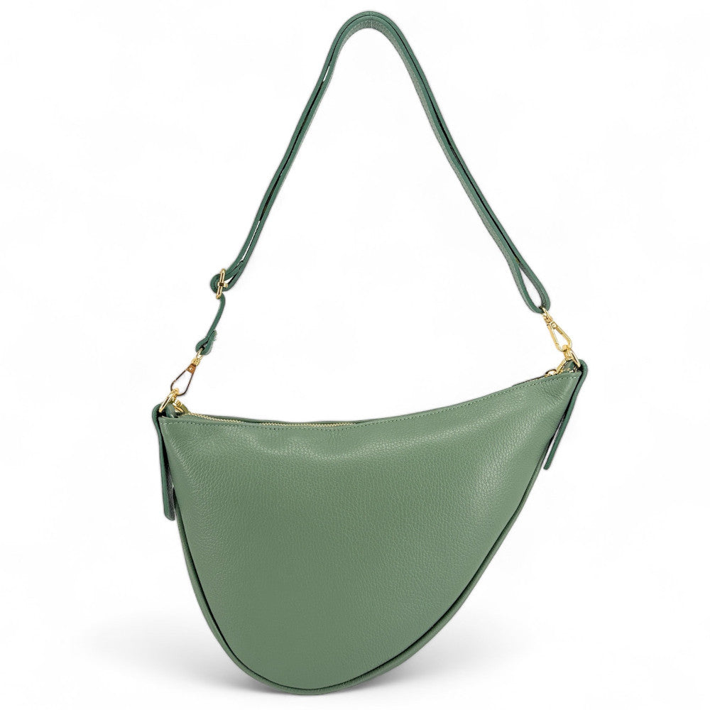 Sac demi-lune en cuir grainé DIANE Vert pastel